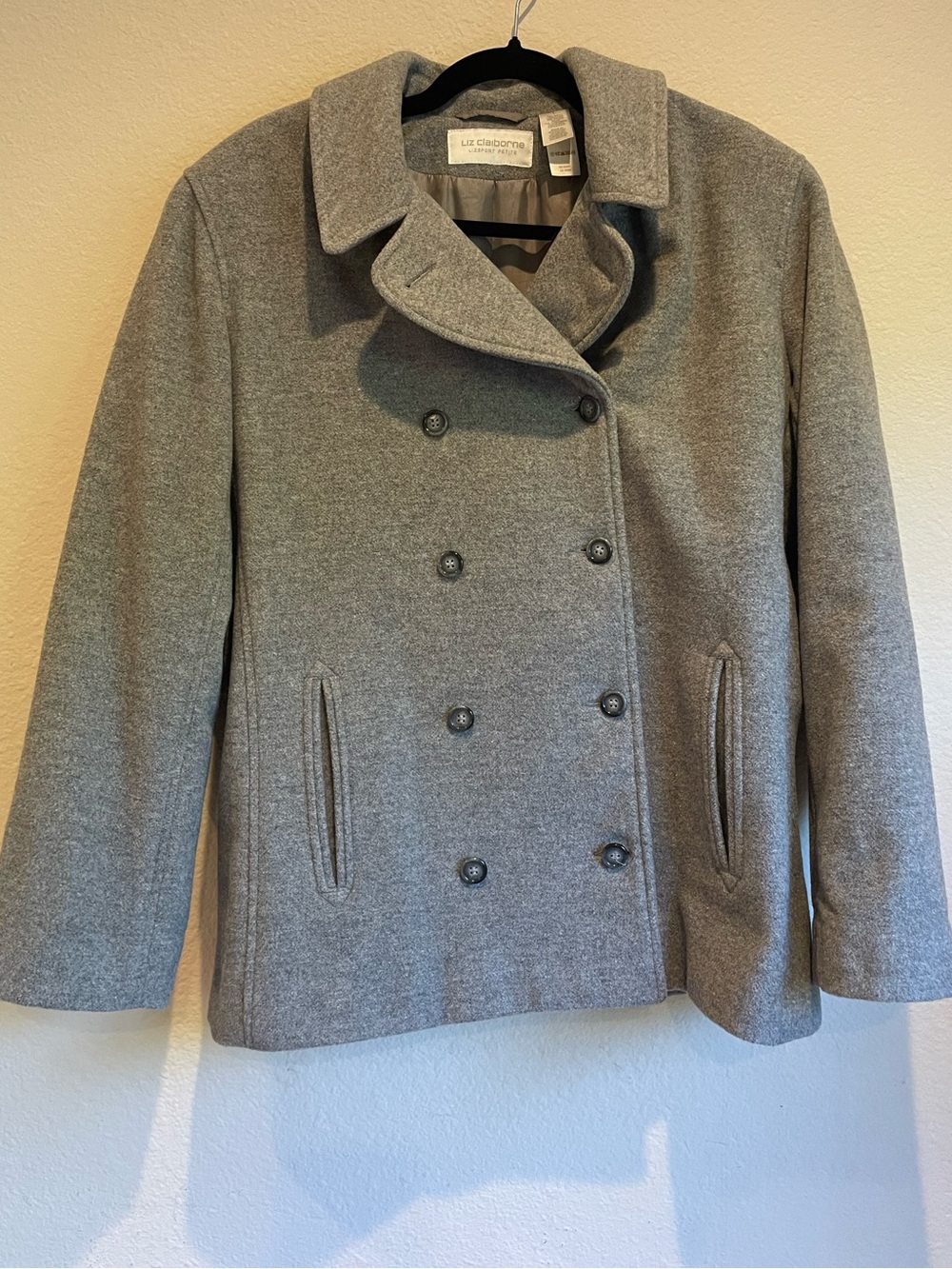 Liz Claiborne Gray Double-Breasted Wool & Cashmere Blend Peacoat - size L